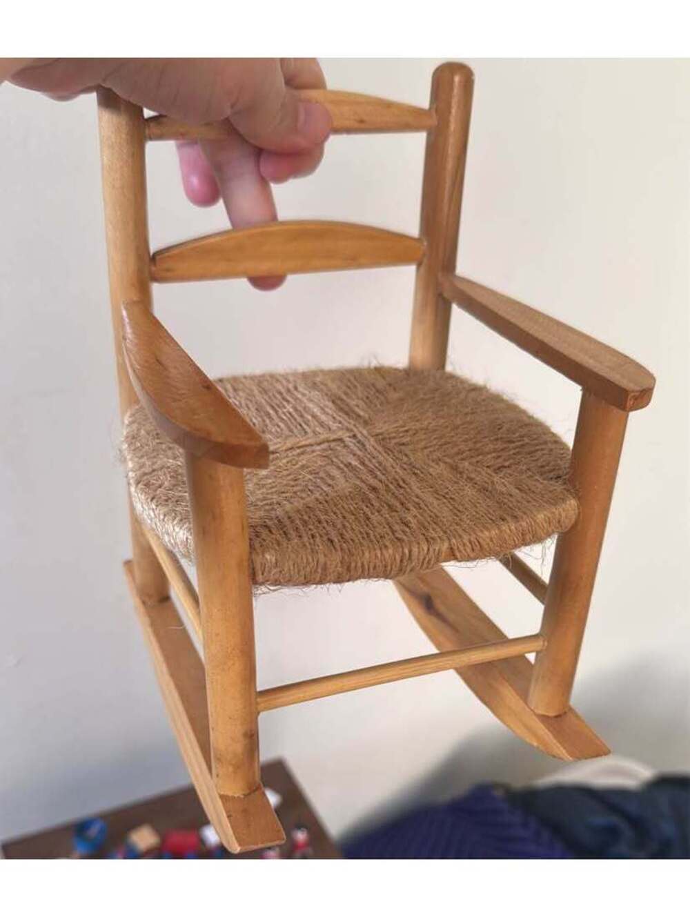 Miniature Wooden Rocking Chair with Woven Seat